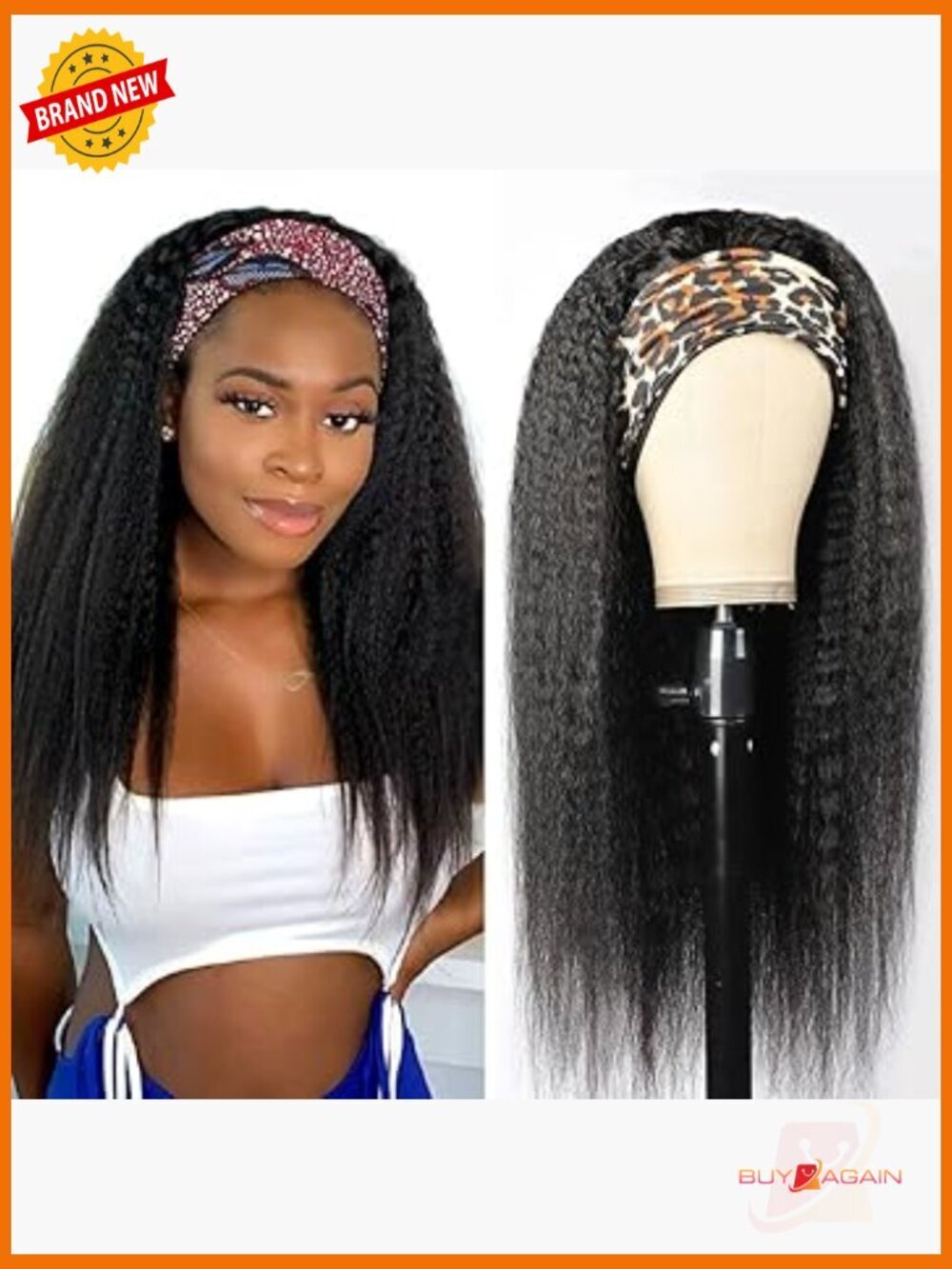 Kinky Straight Headband Wig Human Hair 18 Inch Glueless Brazilian Virgin Hair